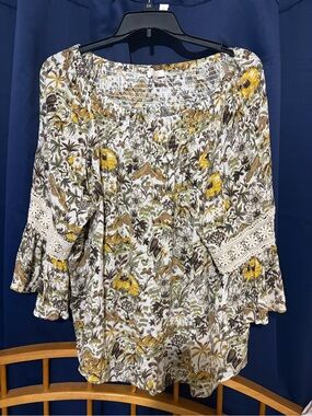 Boho Floral Peasant Top - Yellow Multi
